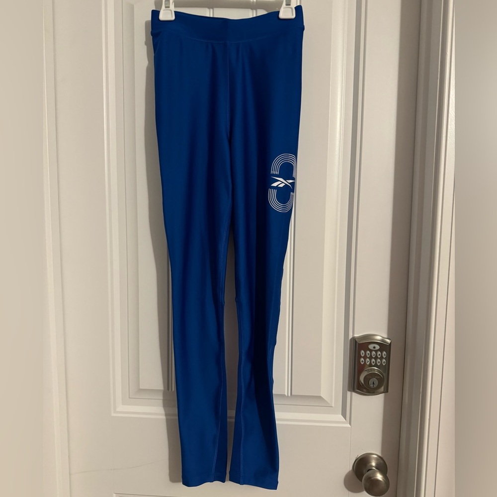 Great Reebok size XS royal blue high waist ankle athletic leggings zip pocket